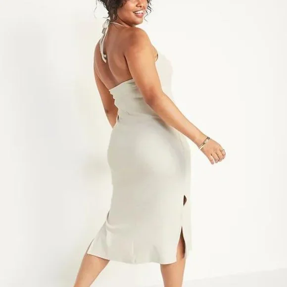 Old Navy Fitted Sleeveless Halter Rib-Knit Midi Dress for Women New - Picture 7 of 7